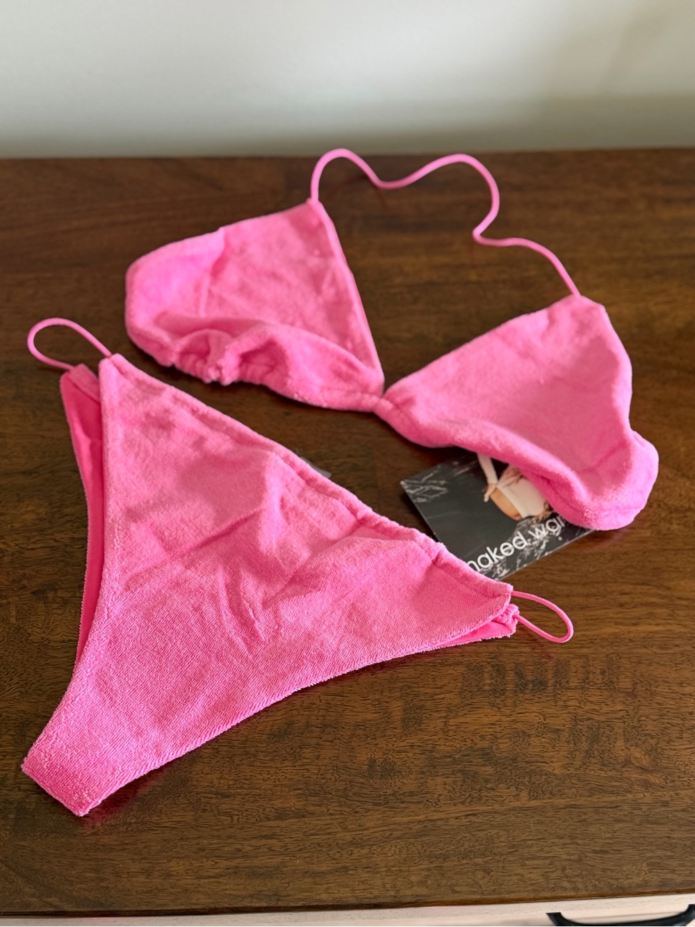 naked wardrobe Hot Pink Terrycloth Triangle Bikini Set